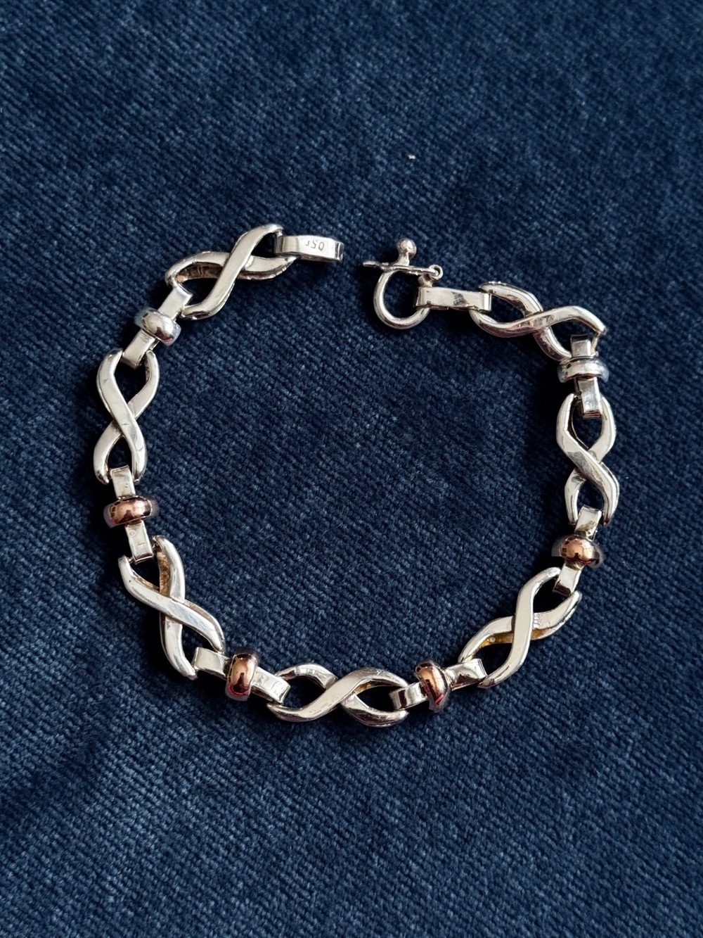 Vintage 950 Sterling Silver & 18K
Yellow Gold Infinity Link Two tone
Bracelet
